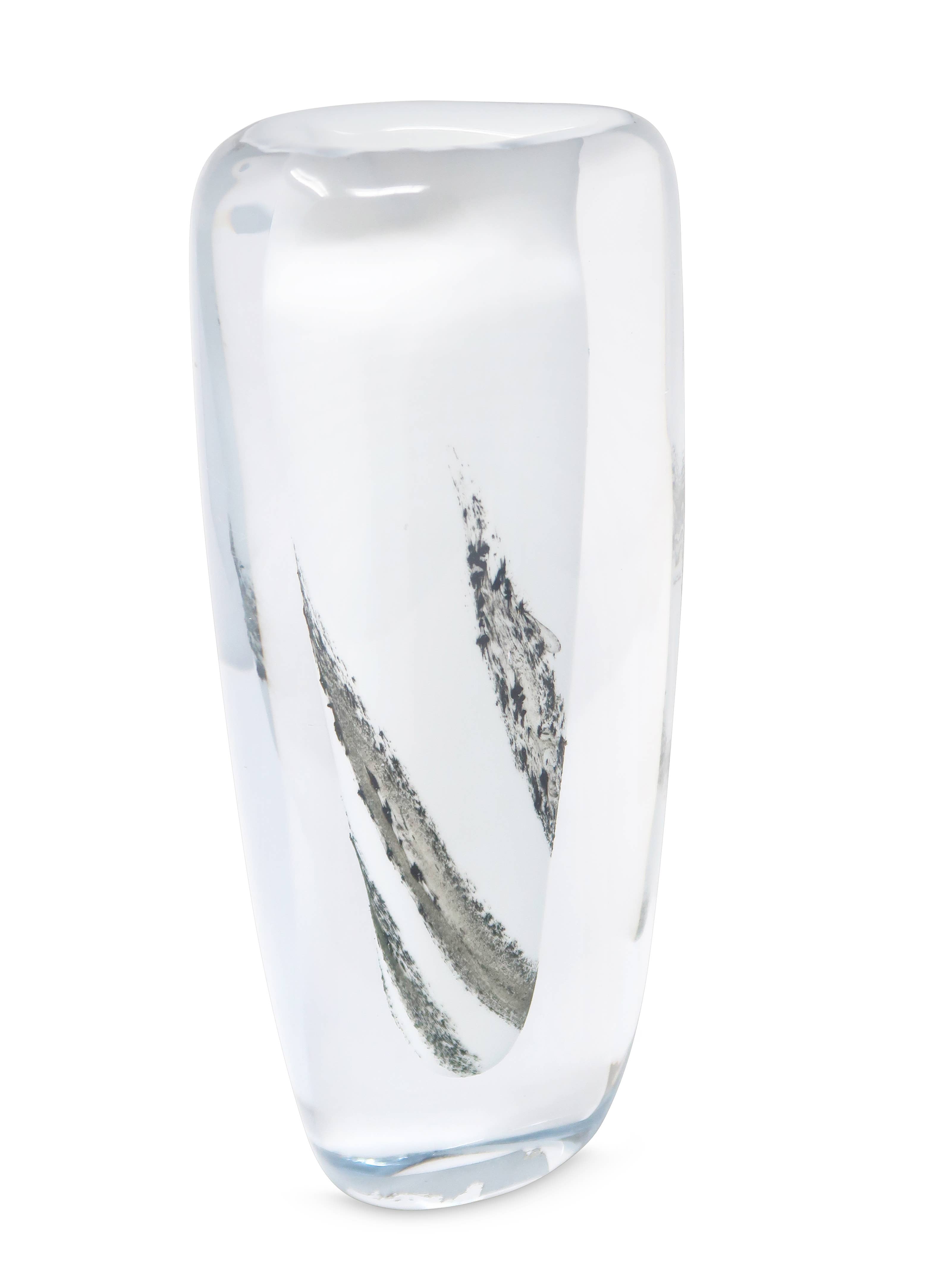 Glass Double Wall Vase - white inner with black strokes