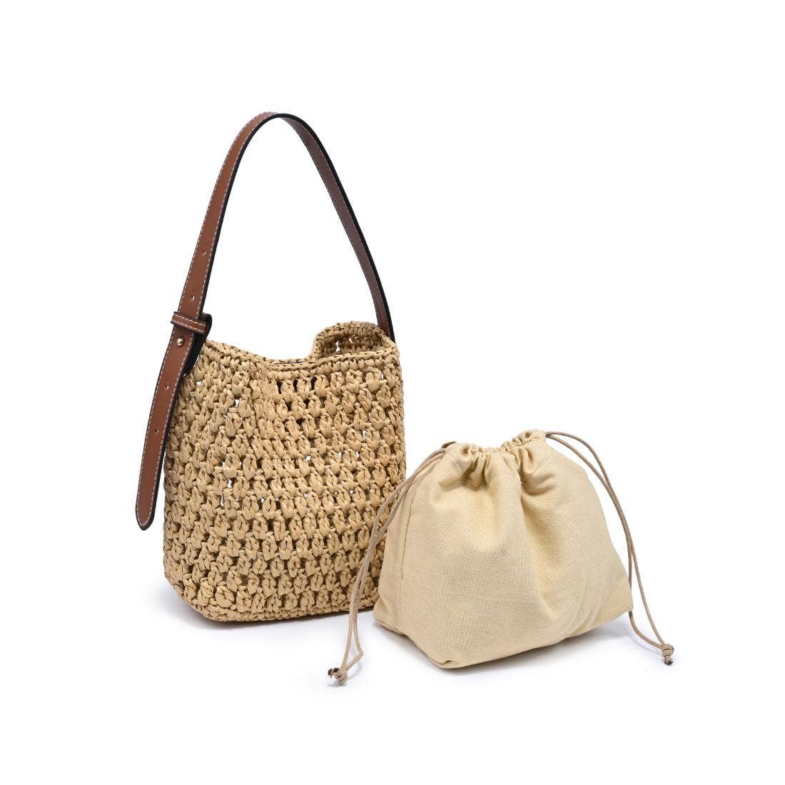 Handwoven bucket Shoulder Bag - natural