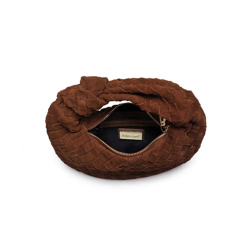 Woven Genuine Suede Leather Clutch - chocolate
