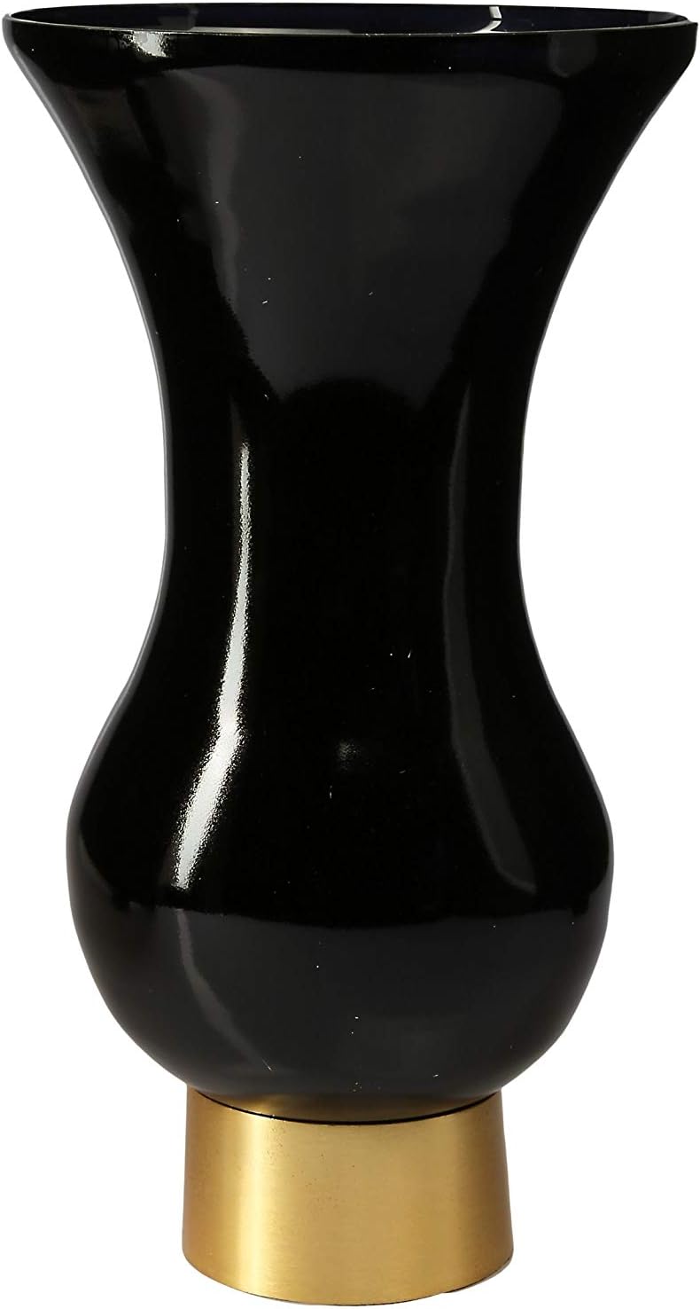 Black Glass Vase with Gold Metal Base