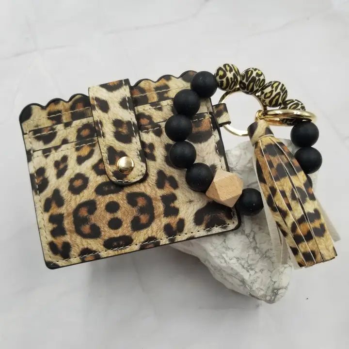 Leopard Card Holder and Key Chain Silicone Bead Bracelet