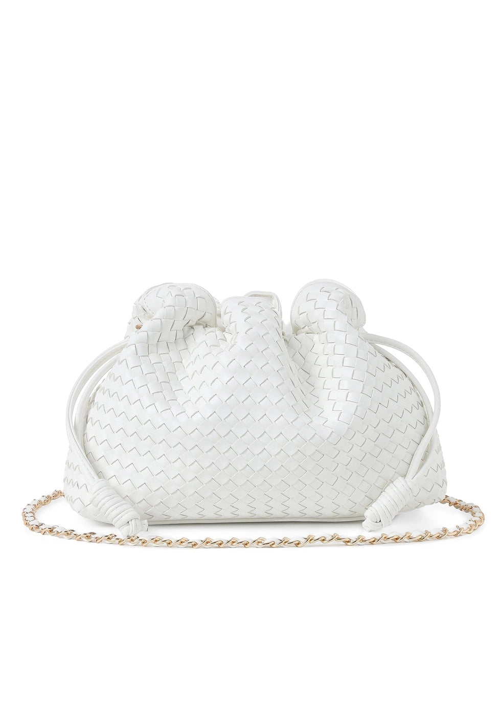 Cinched Woven Vegan Leather Clutch- Cloud