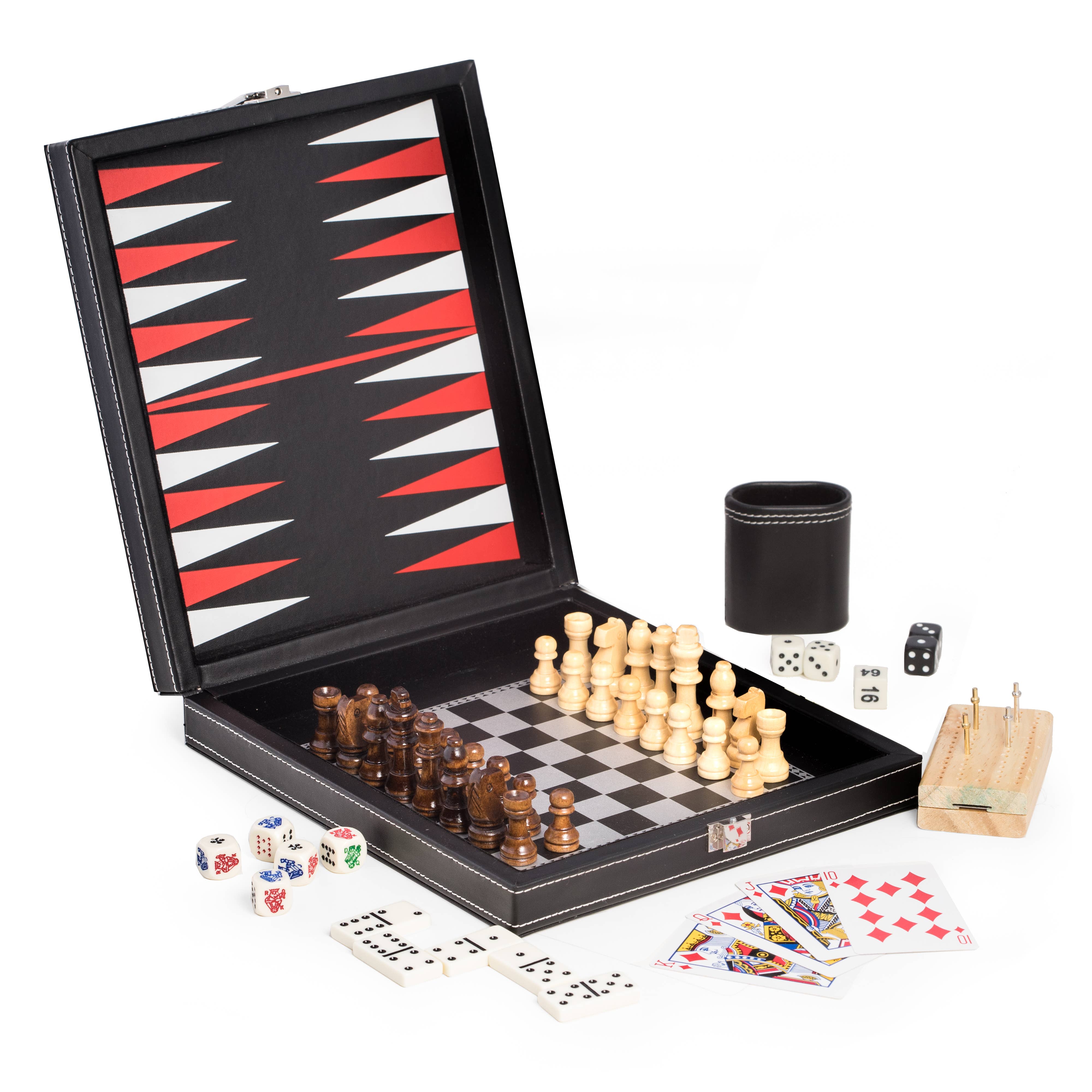 Black Leatherette 5 in 1 Game Set