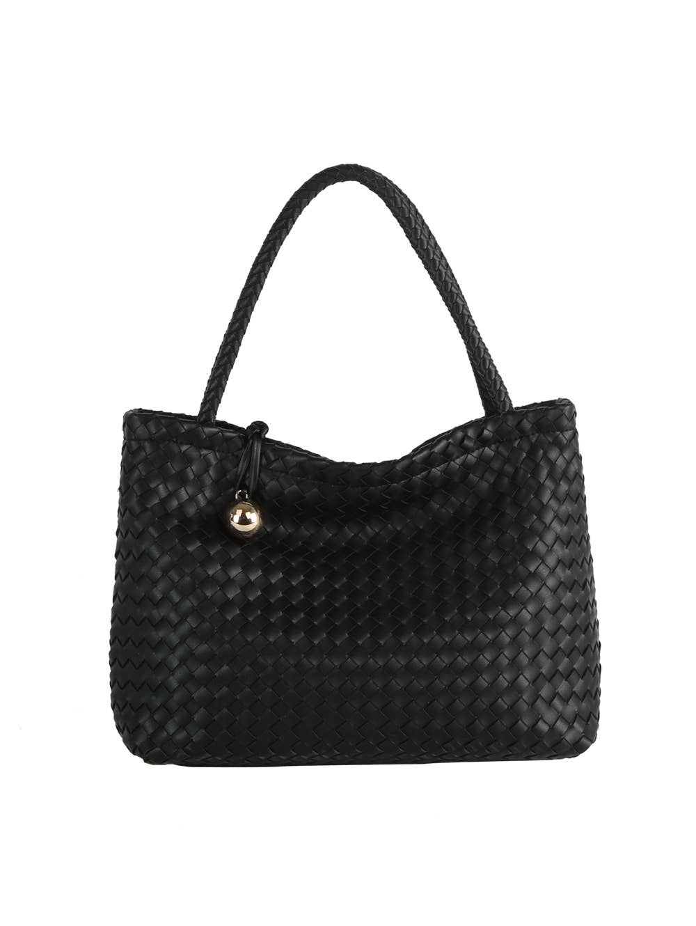 Woven black Shoulder Bag with Gold Accent