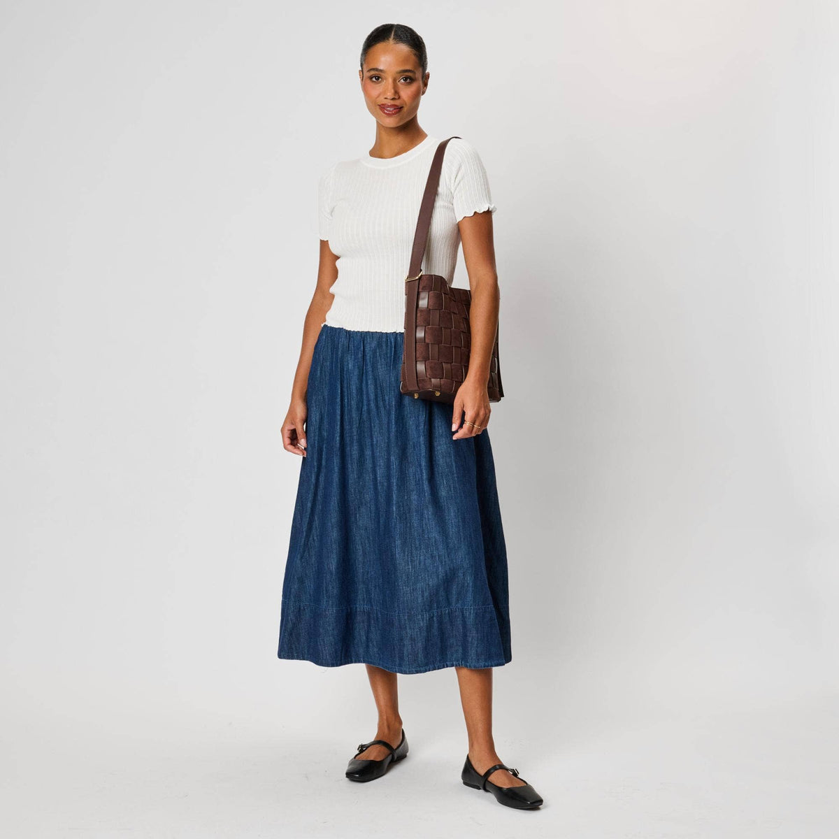 Vegan leather panel bucket bag - chocolate