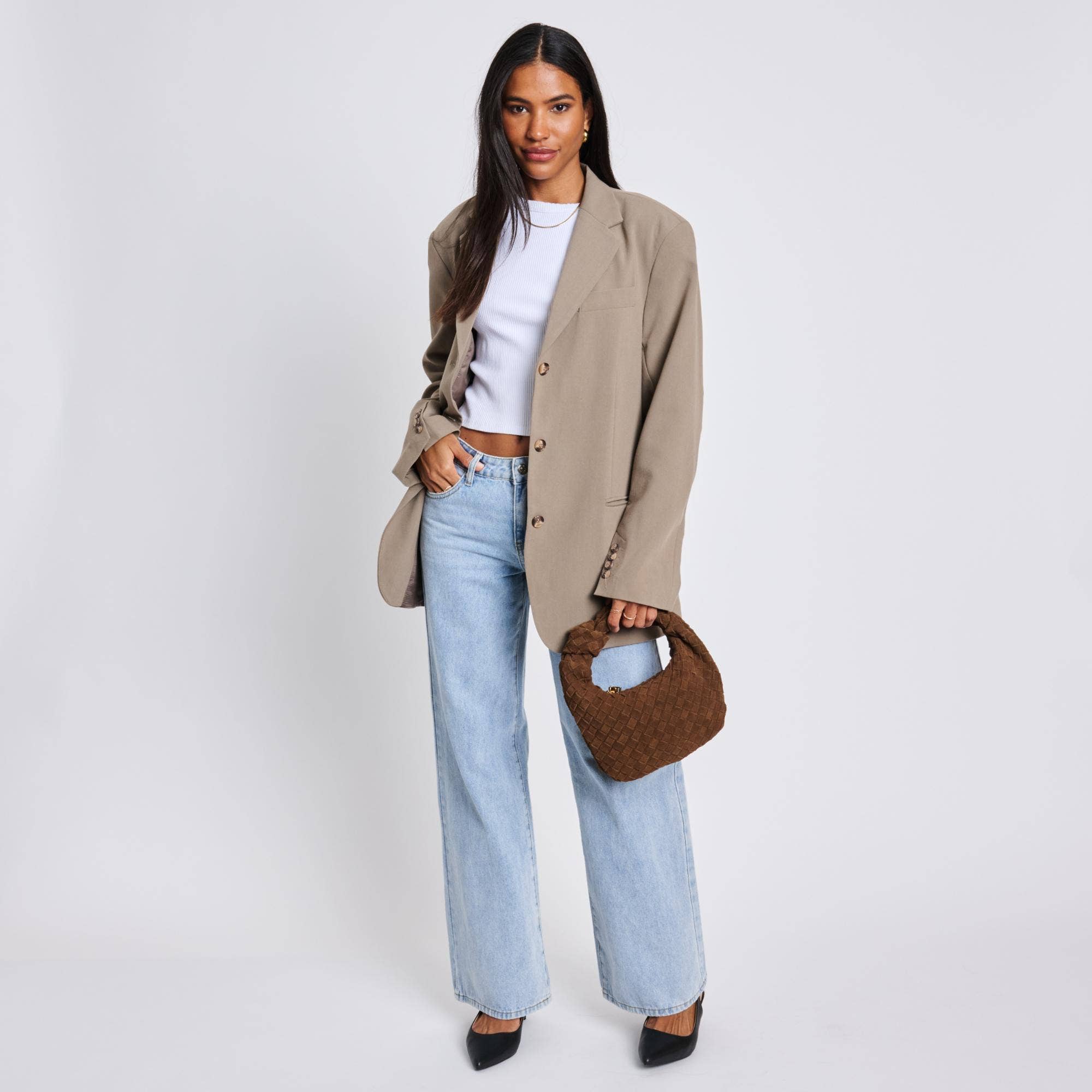 Woven Genuine Suede Leather Clutch - chocolate