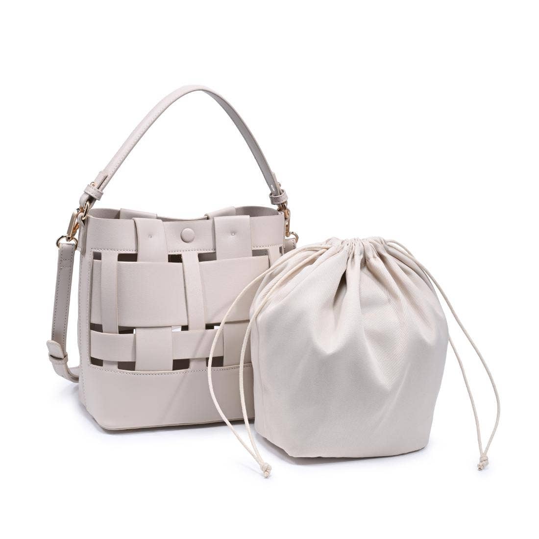 Woven-panel bucket bag - ivory