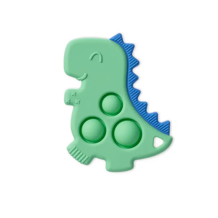 Silicone Teether with Sensory Popper - Green Dino