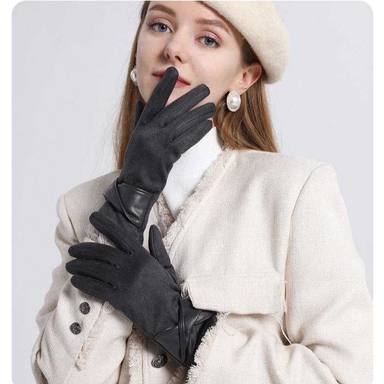 Elegant Suede Thermal Gloves - dark grey