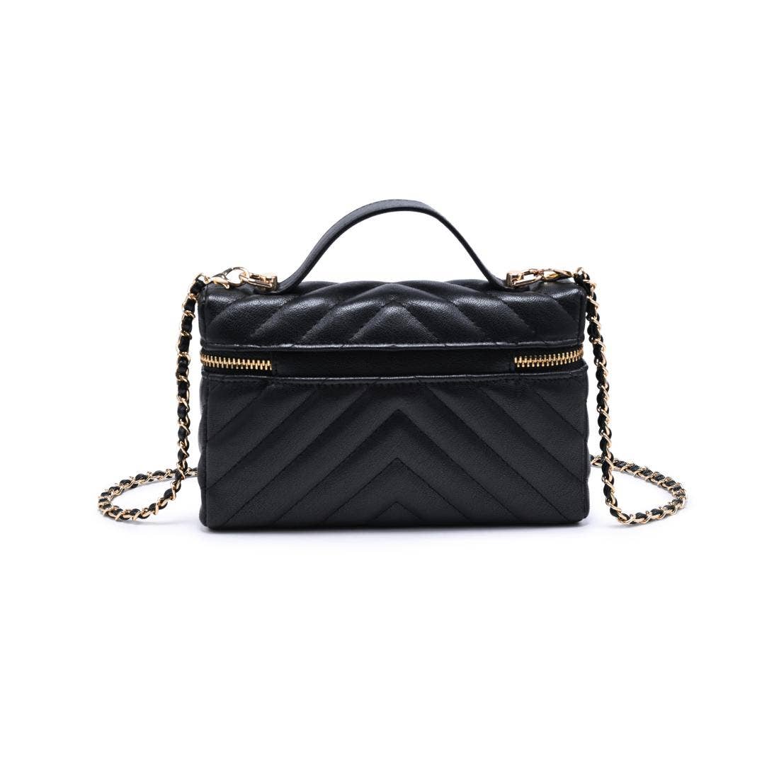 Chevron-quilted Vanity bag with chain - black