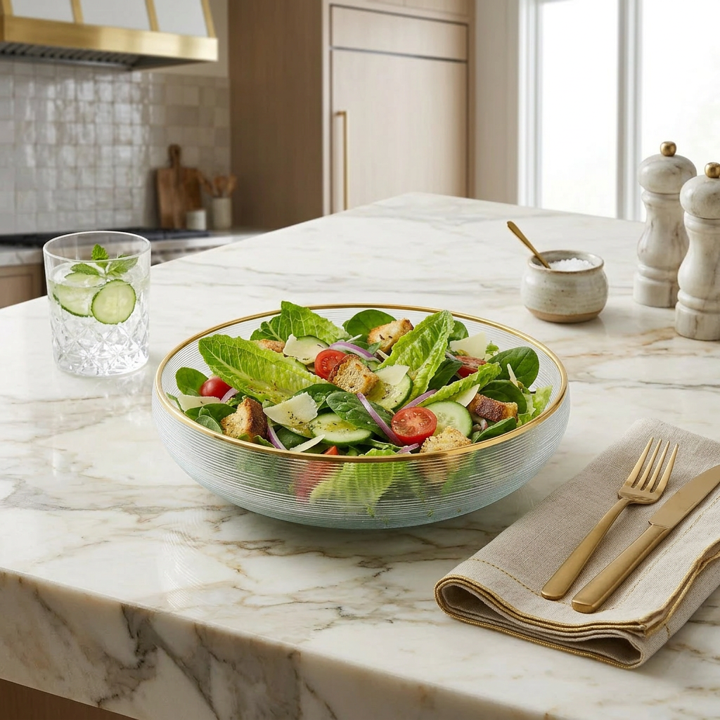Curved Glass Bowl with Gold Rim- 2 sizes