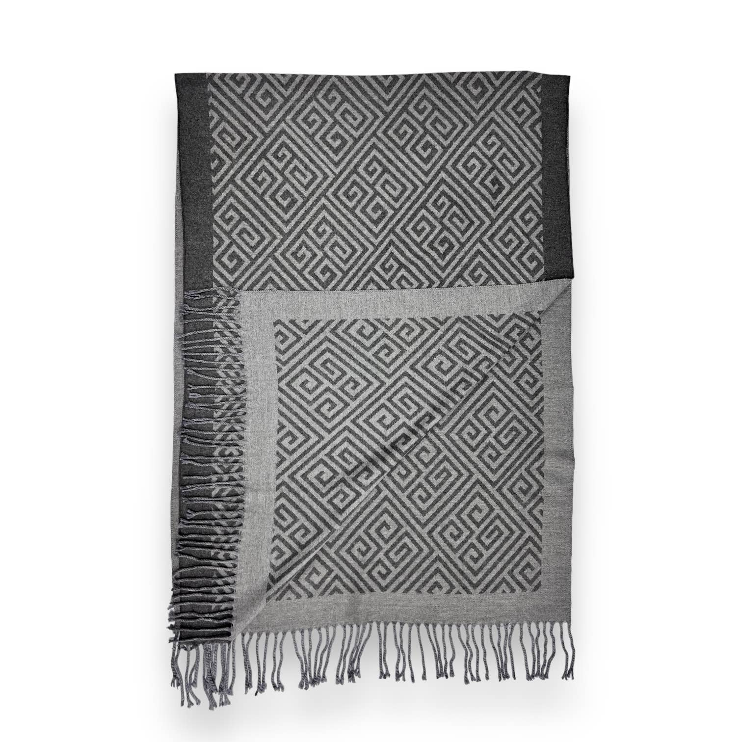 Maze print on cashmere blend scarf finished with tassels