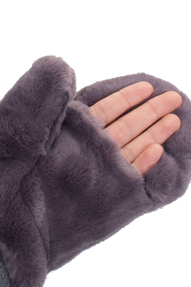 Faux Fur Mittens with Shepherd Lining - gray