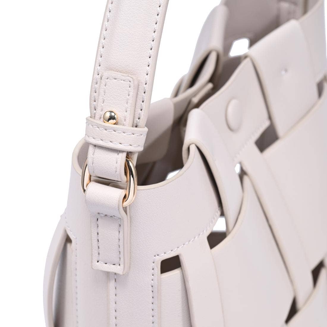 Woven-panel bucket bag - ivory