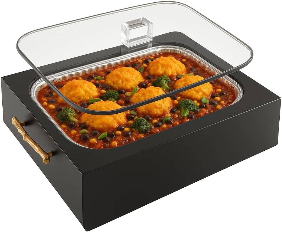 Clear Pan Server with Lid, Black & Gold