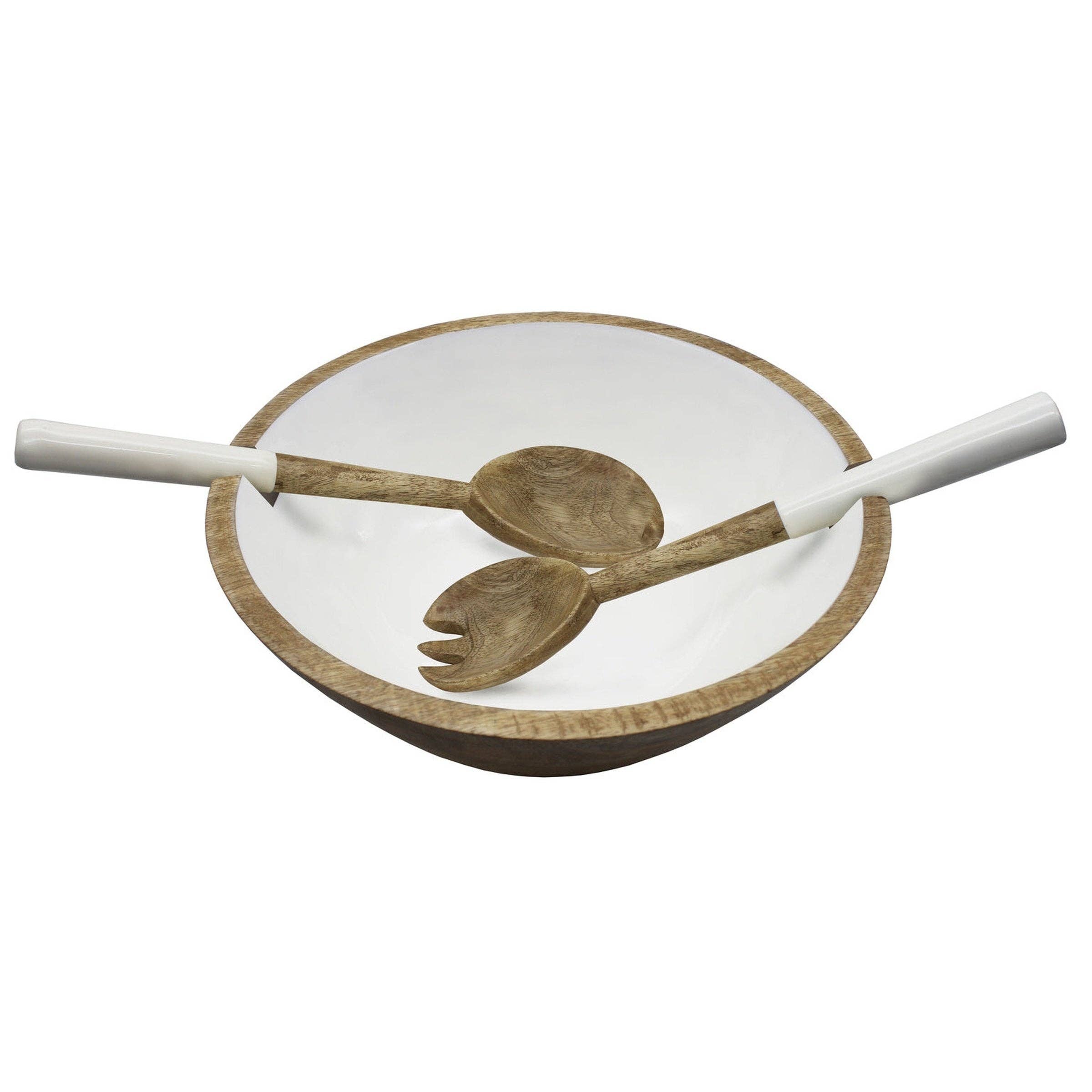 Wood & Enamel Salad Bowl with Servers