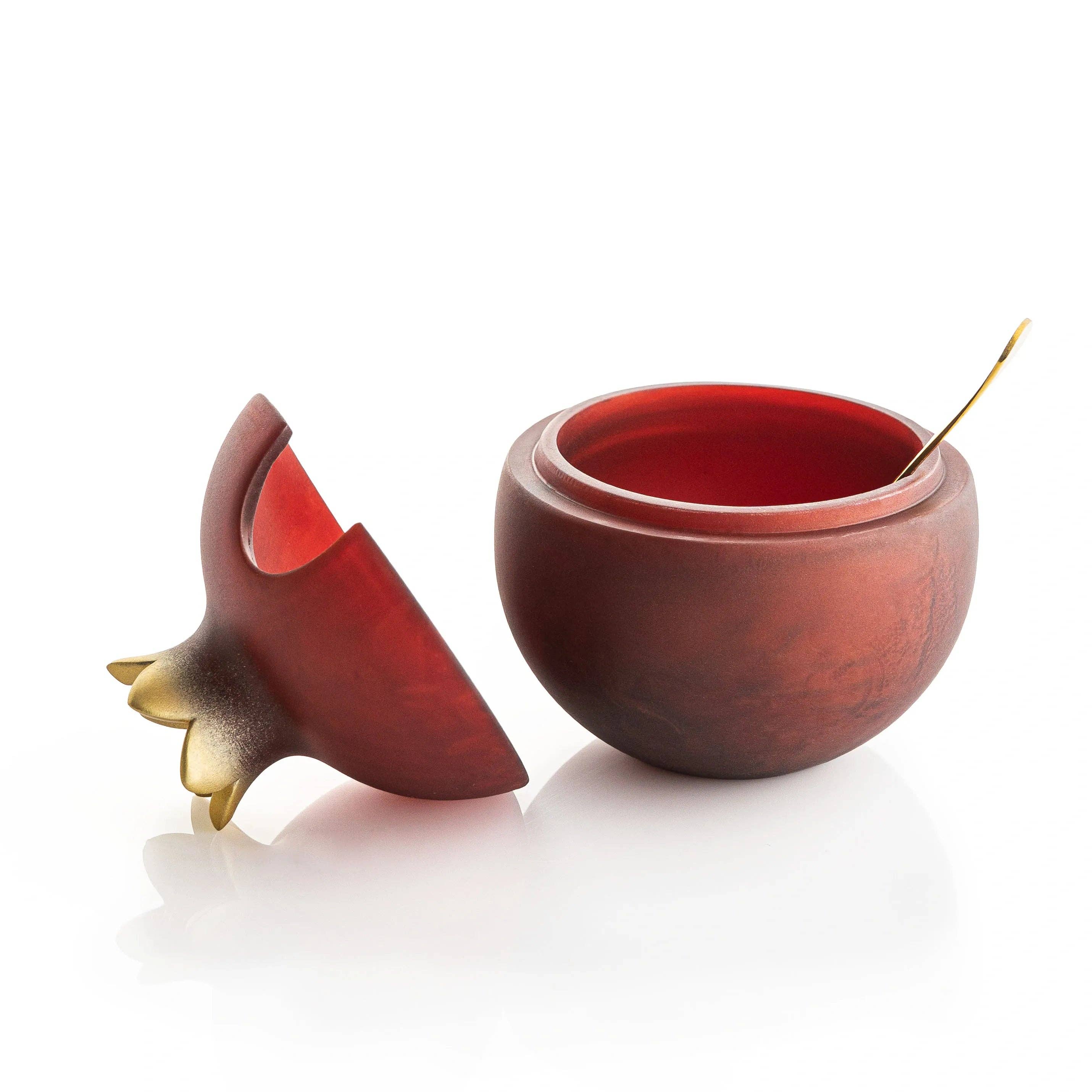 Resin Pomegranate Honey Dish - deep red