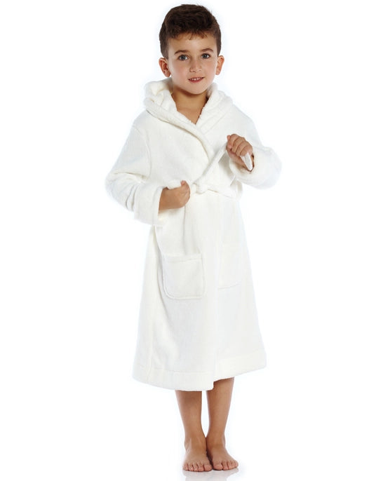 Kids Fleece Hooded Robe - WHITE