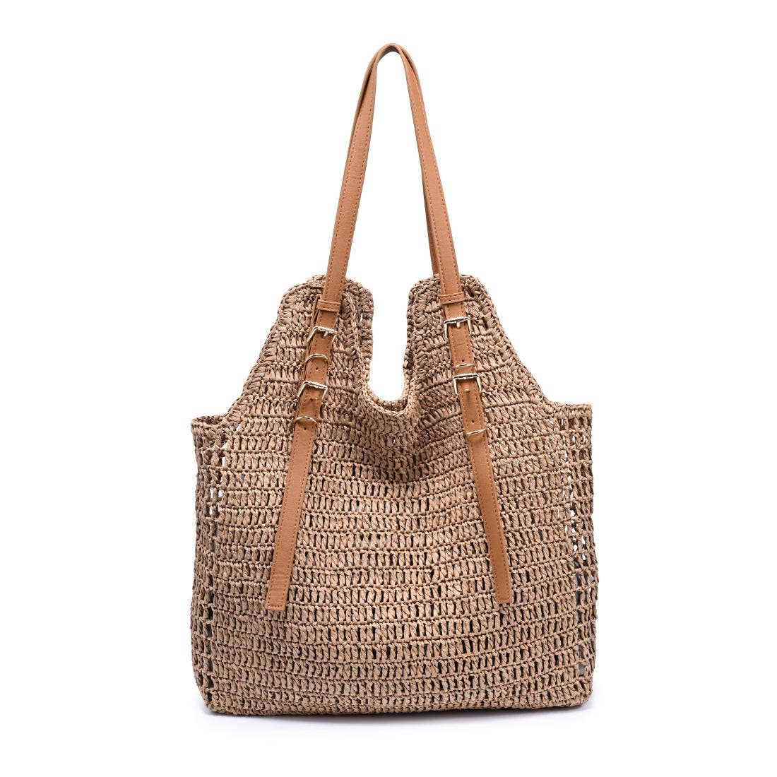 Handwoven Tote with buckle straps - natural