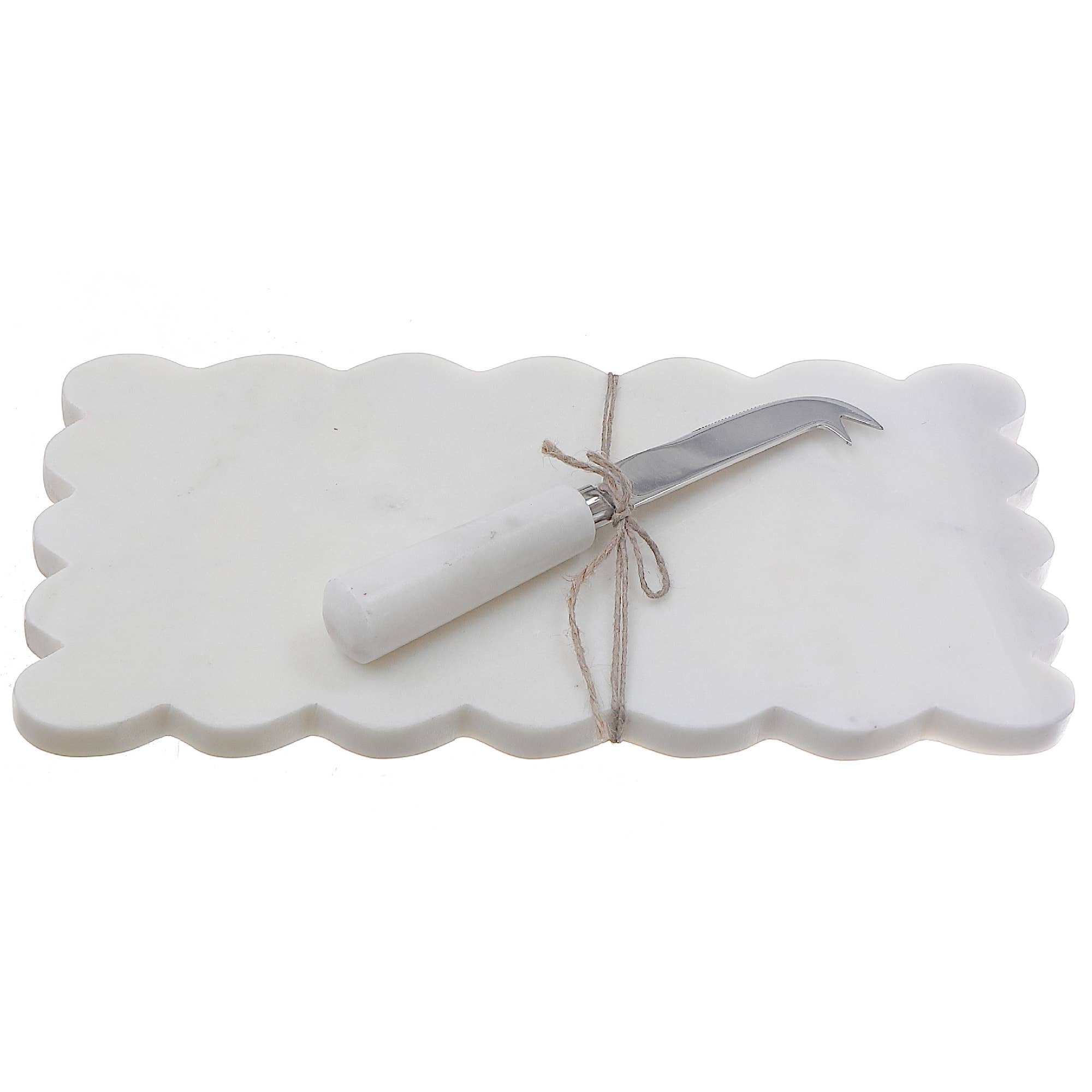 White Rectangle Scallop Marble Cheese Board & Spreader