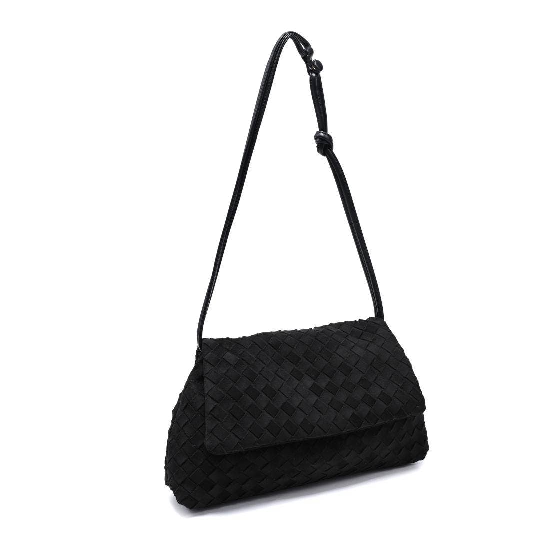 Woven suede flap Crossbody - black