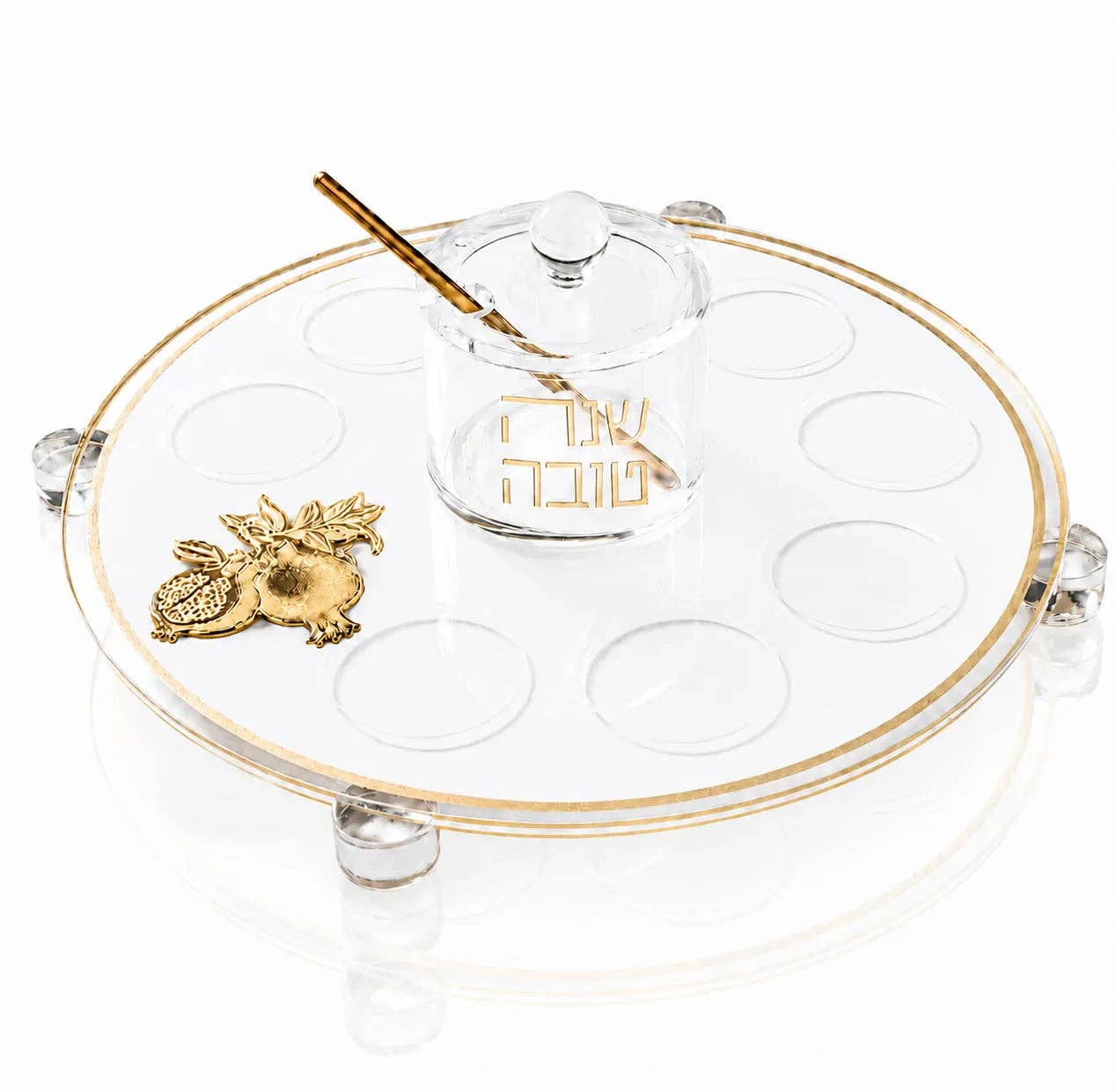 Rosh Hashana Classic Pomegranate Simanim Tray - gold