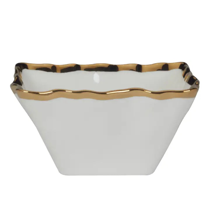 White and Gold Square Snack Bowl