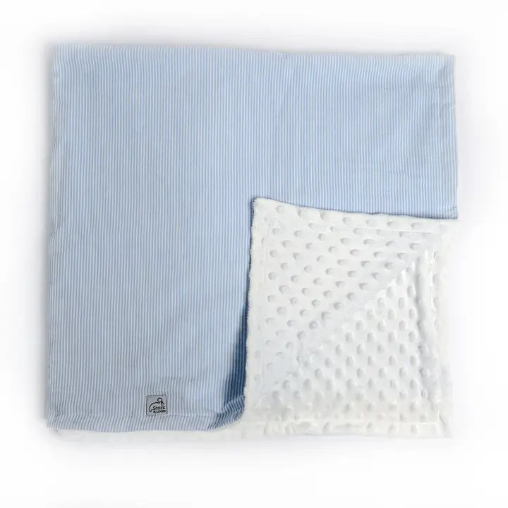 personalized Light Blue Seersucker Minky Dot Blanket