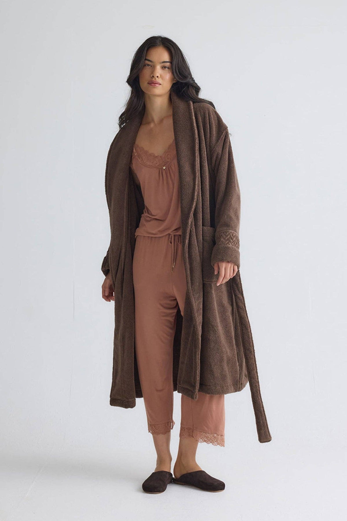 Bamboo Towelling Robe In Mocha