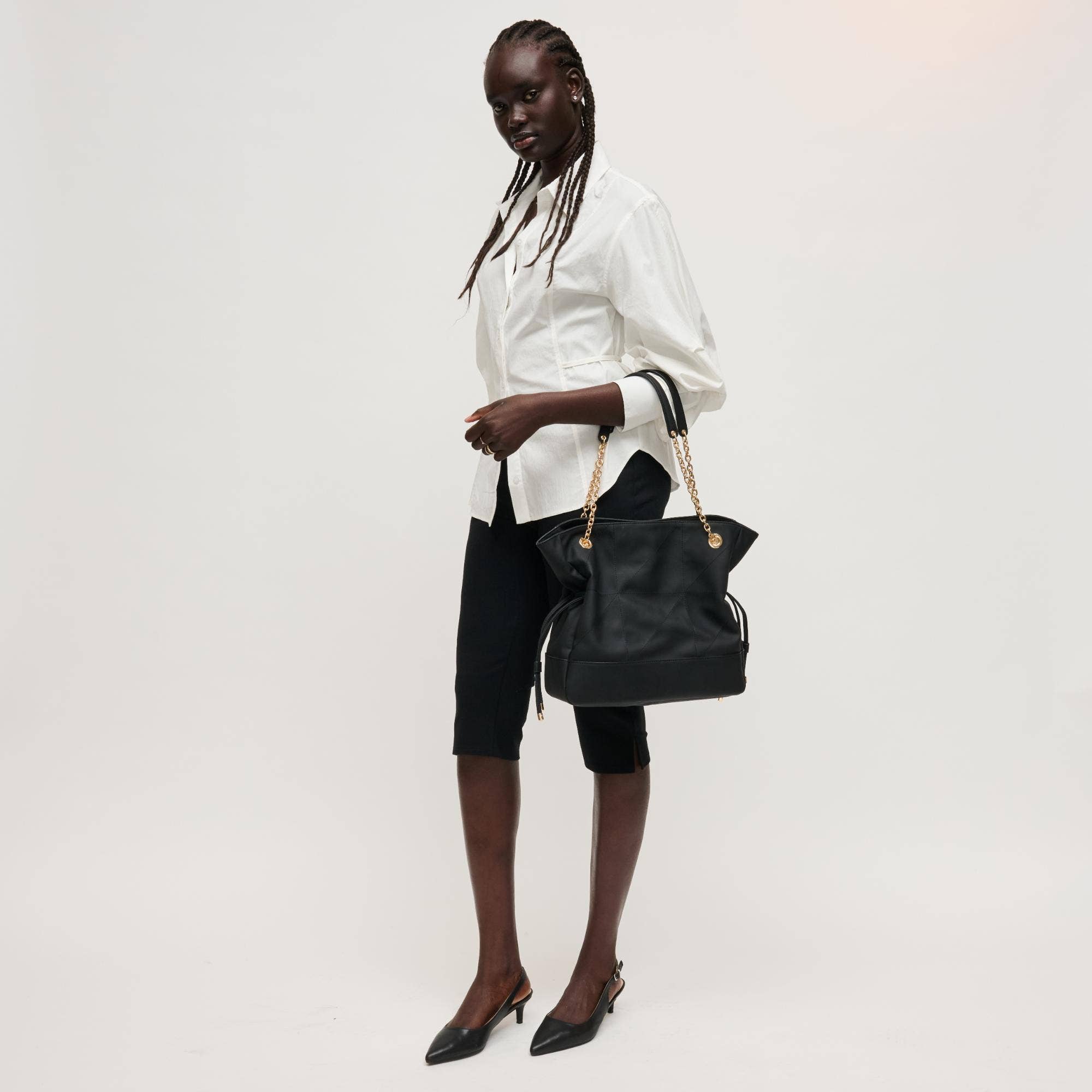 Cinched quilted Tote - black