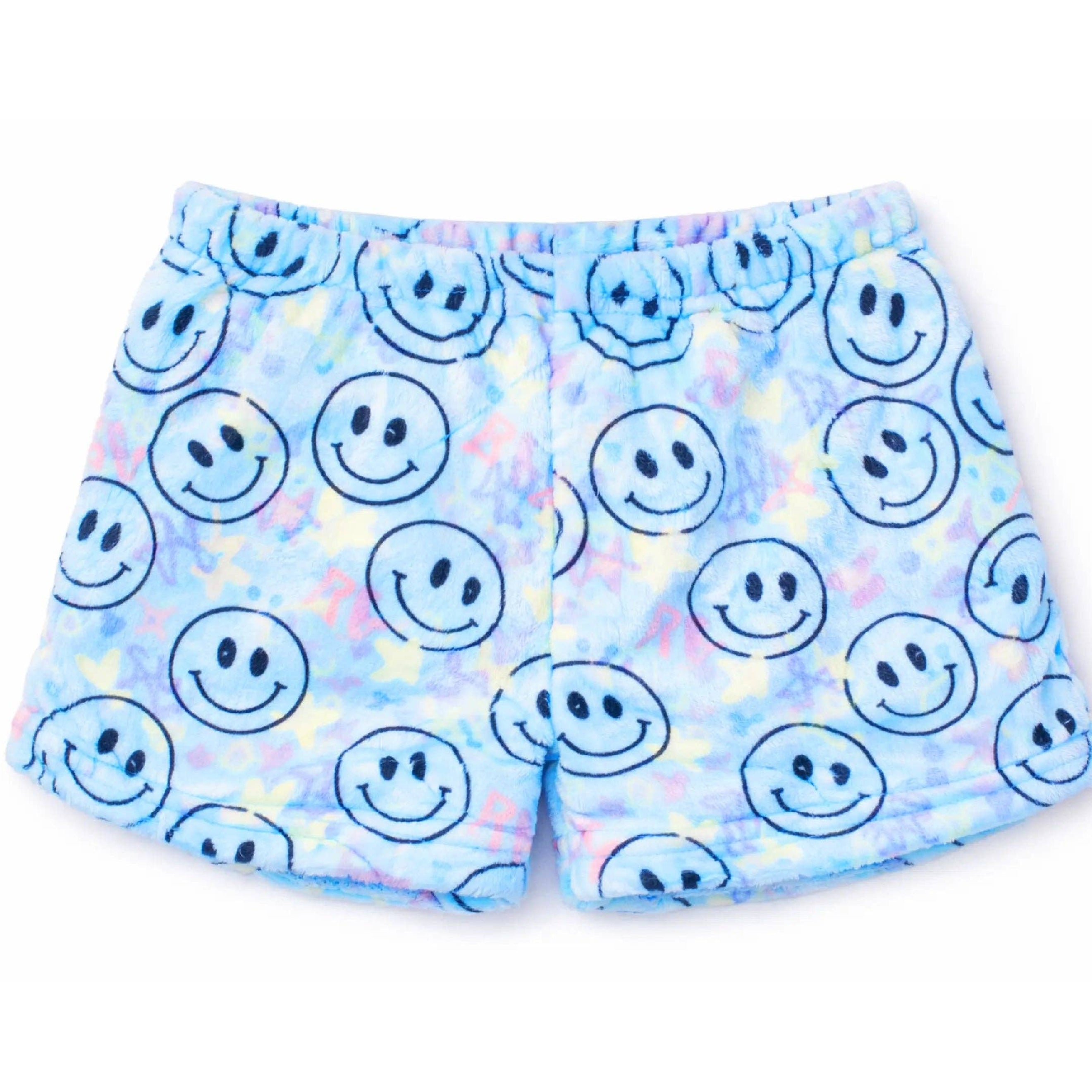 Plush Blue Smiley Loungewear Shorts