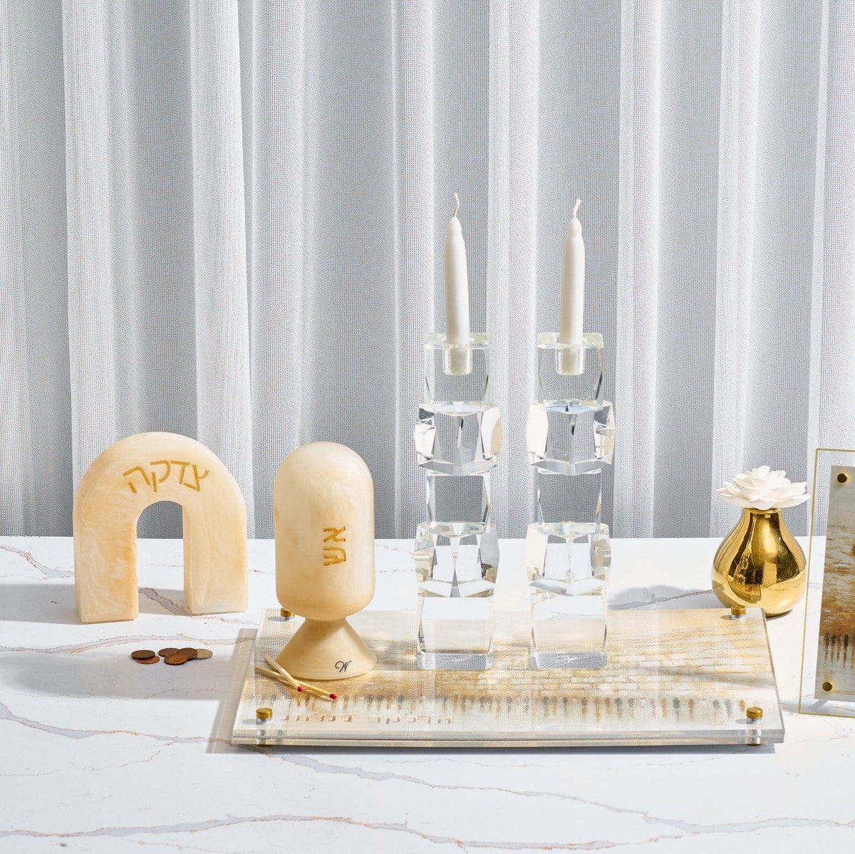 Gold marble Resin Arch Tzedakah Box