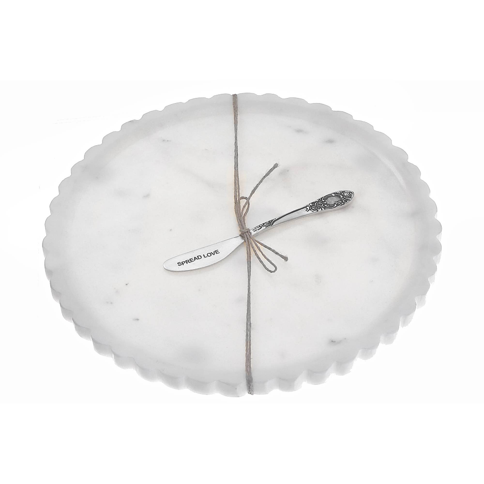 White Round Scallop Marble Plate & Spreader