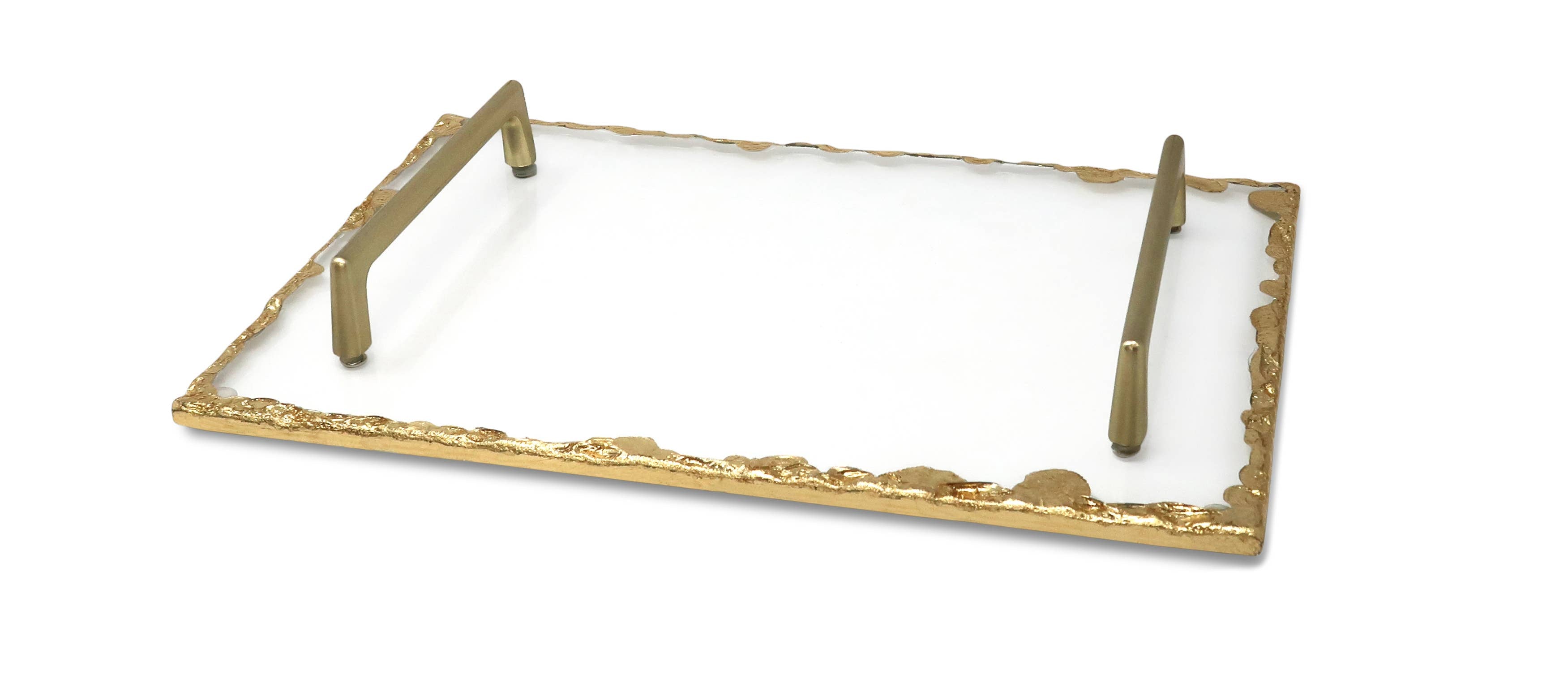 Large Glass Tray with Gold Rim and Handles