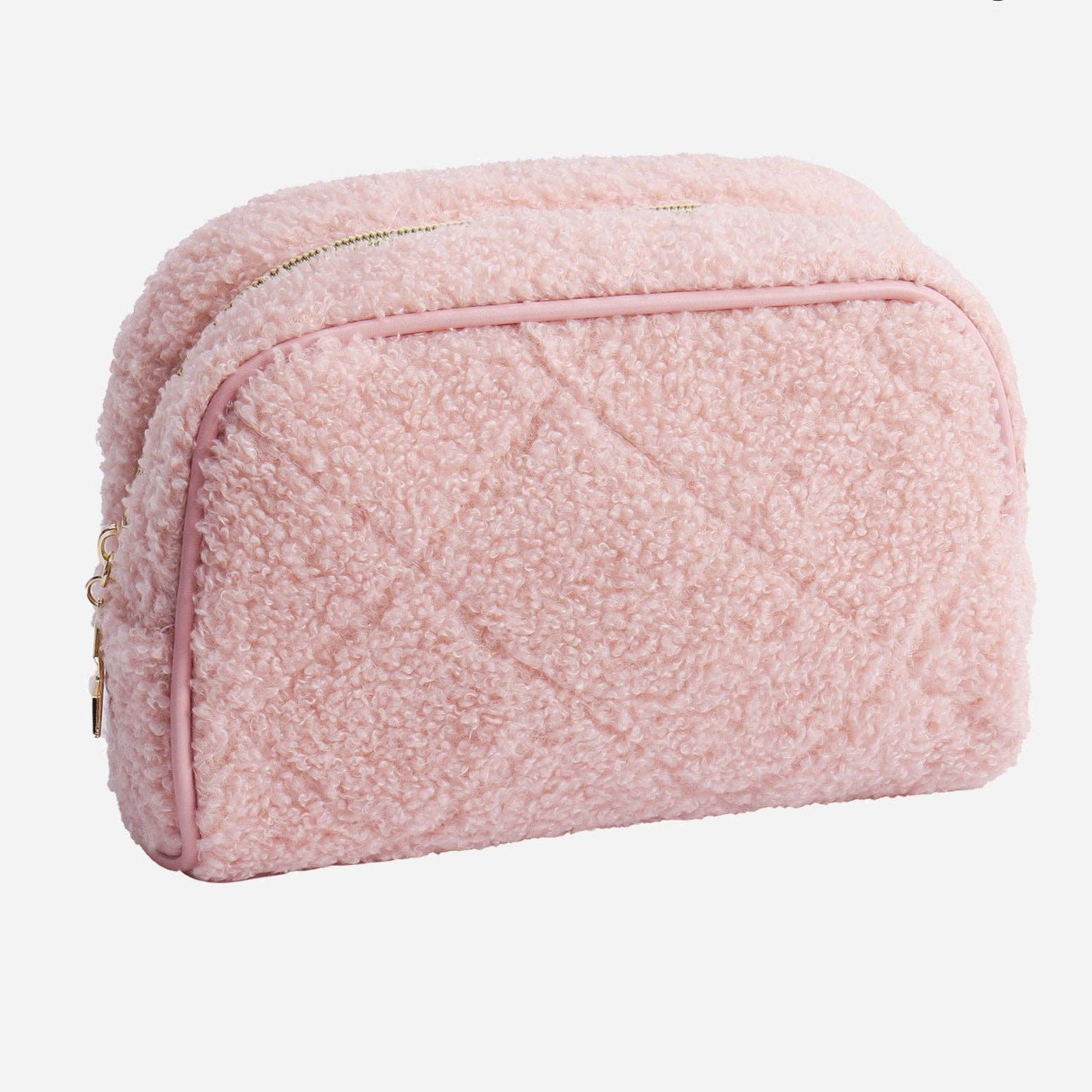 Plush pink cosmetic bag