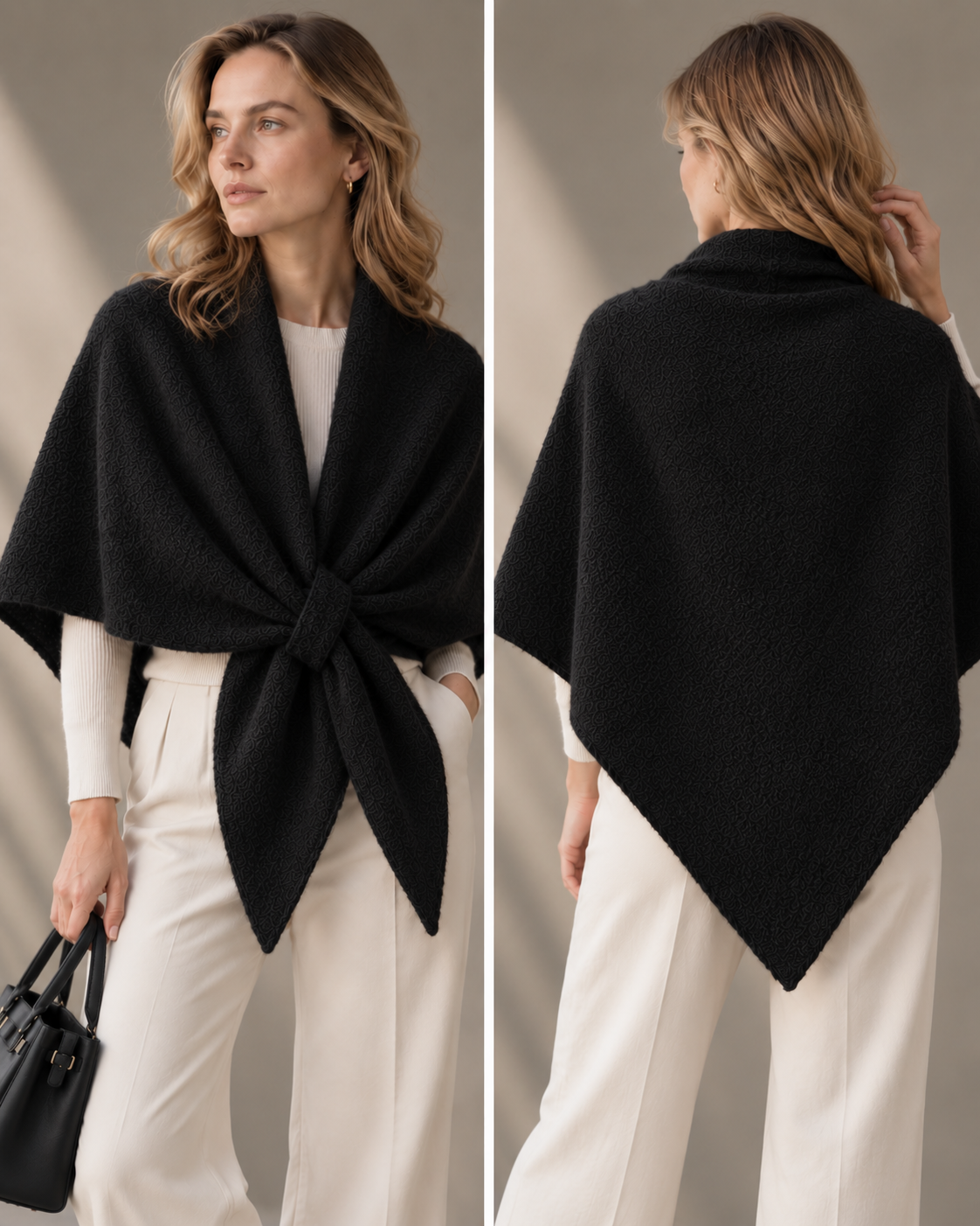 Triangle poncho scarf with loop - black