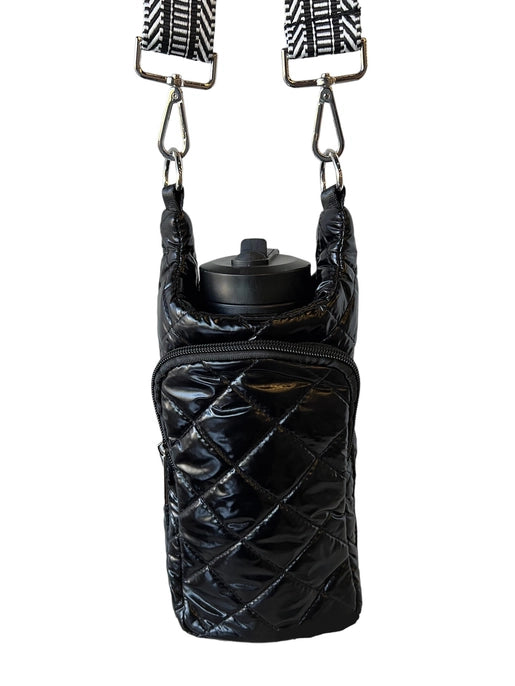 Black Water Bottle Bag Crossbody Hydro Puffer Tote
