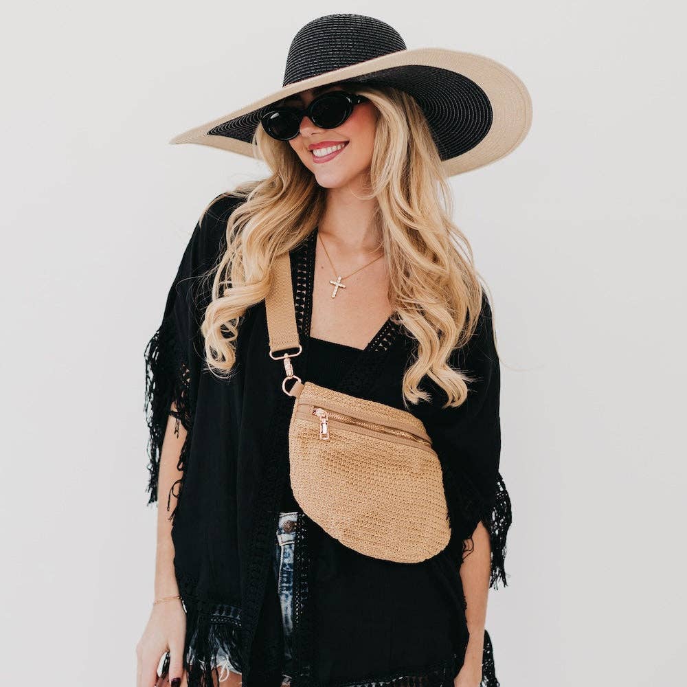 Raffia Bum Bag - tan