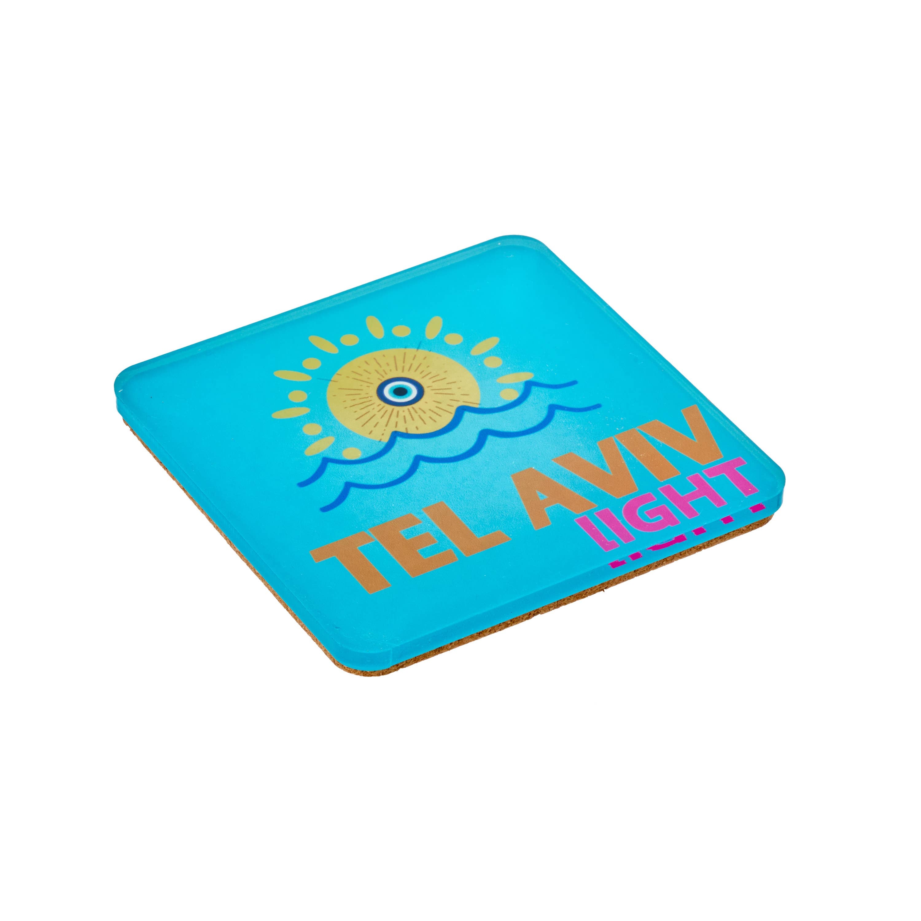 Set of 4 Acrylic Coasters in holder, Tel Aviv