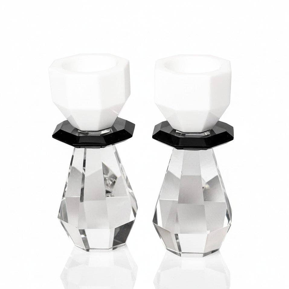 Modern Cut Tea-Light & Candle Holders - White/Black