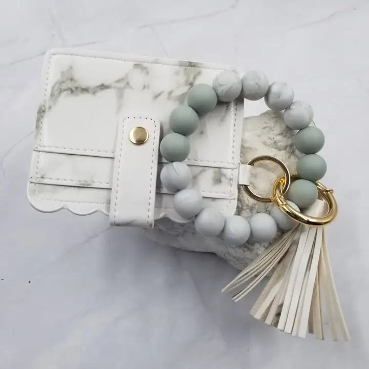 White Marble Card Holder and Key Chain Silicone Bead Bracelet