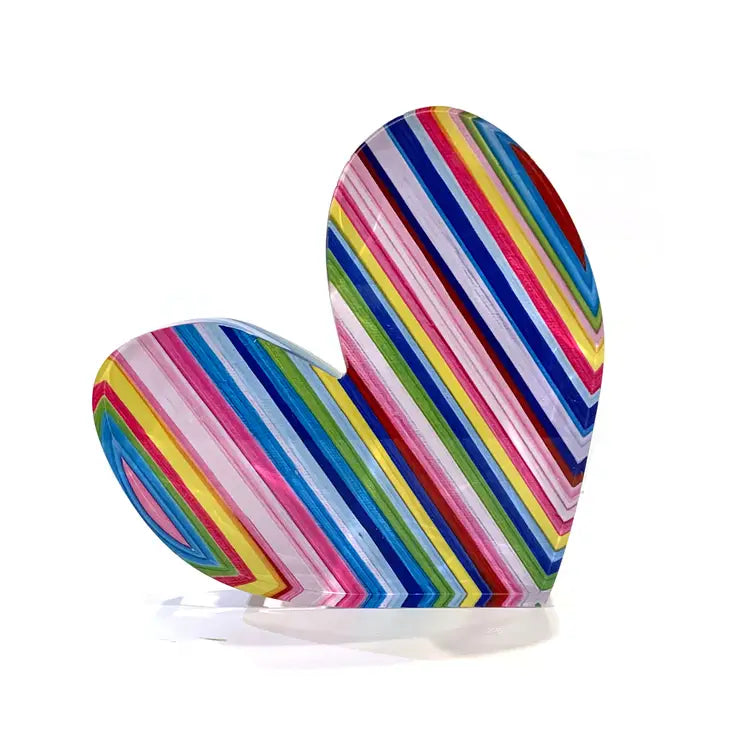 Acrylic Block - Multicolour Striped Heart Shaped