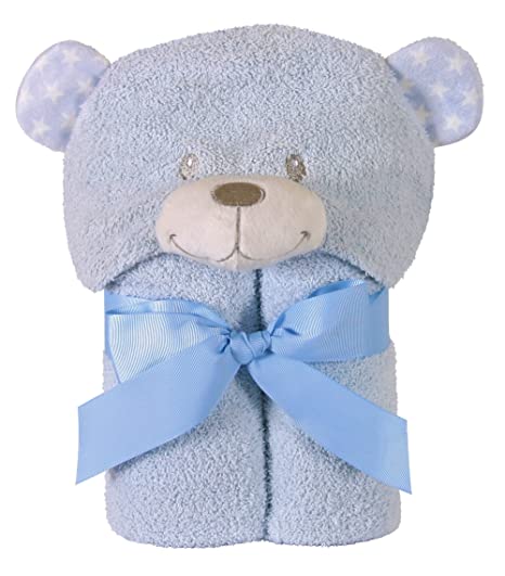 Personalized Baby Terry Plush Hooded Bath Towel - Blue Bear