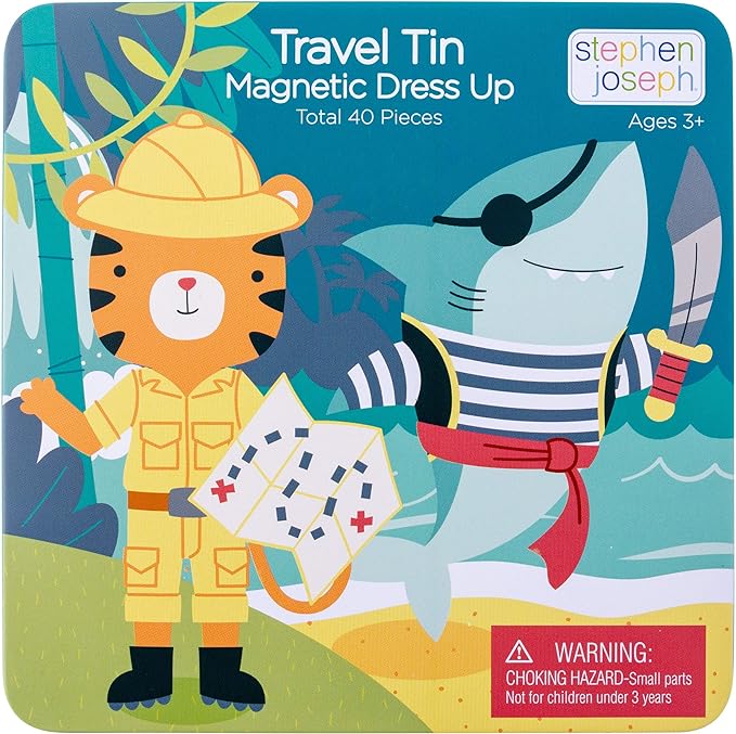 STEPHEN JOSEPH, Travel Tin Magnetic Dress Up, Shark and Tiger