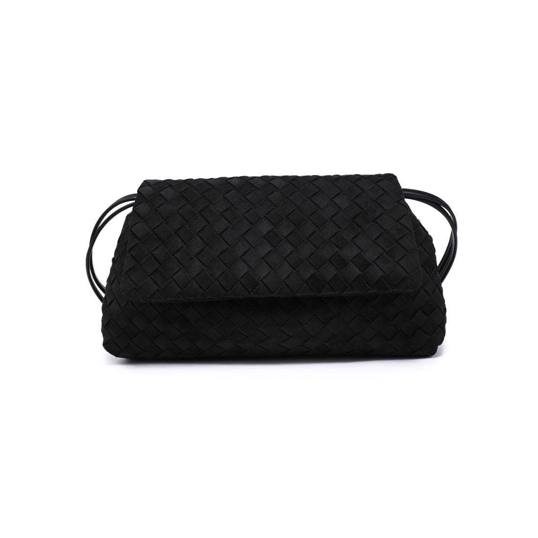 Woven suede flap Crossbody - black