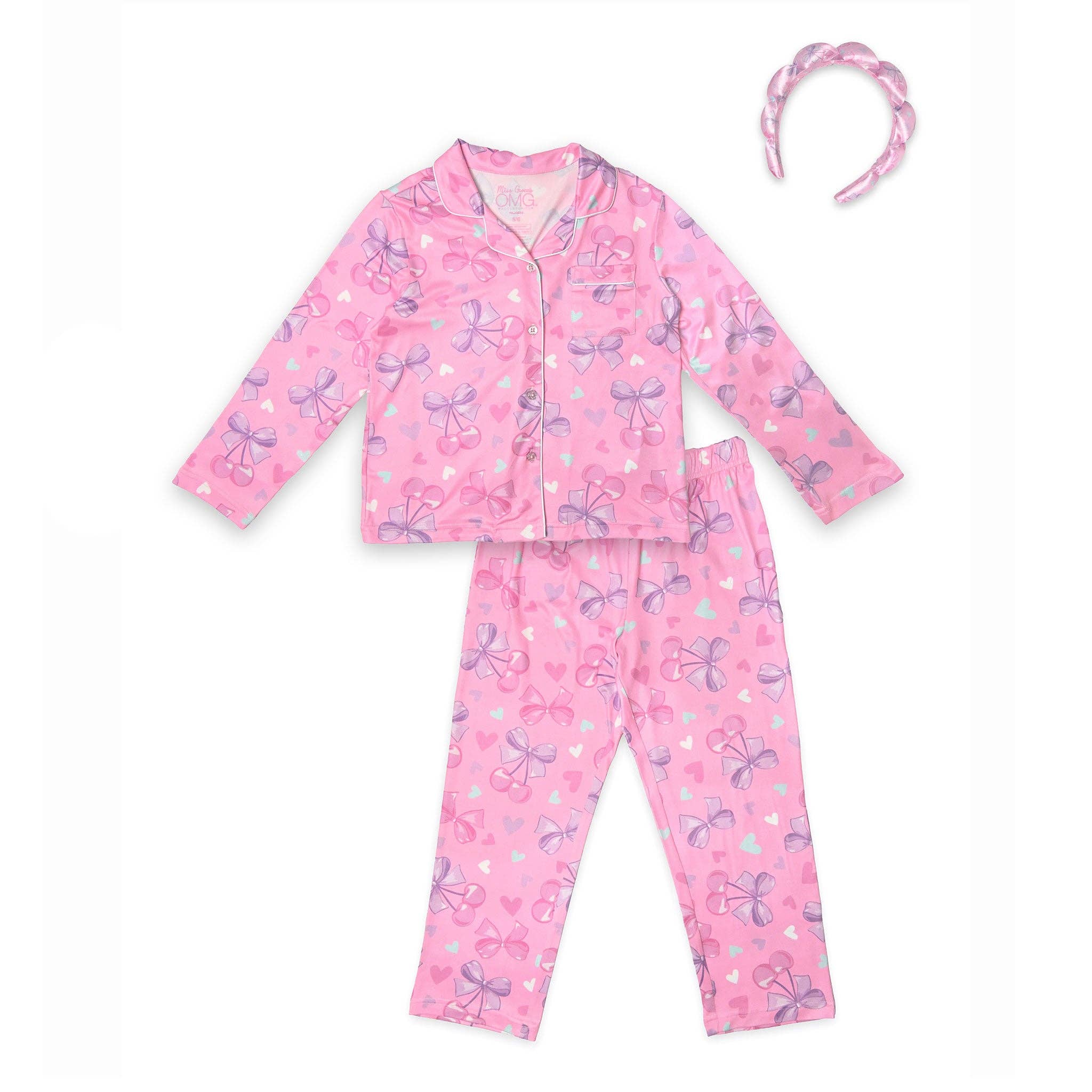 Cherry Bow Print Yummy Pajama Set with Headband