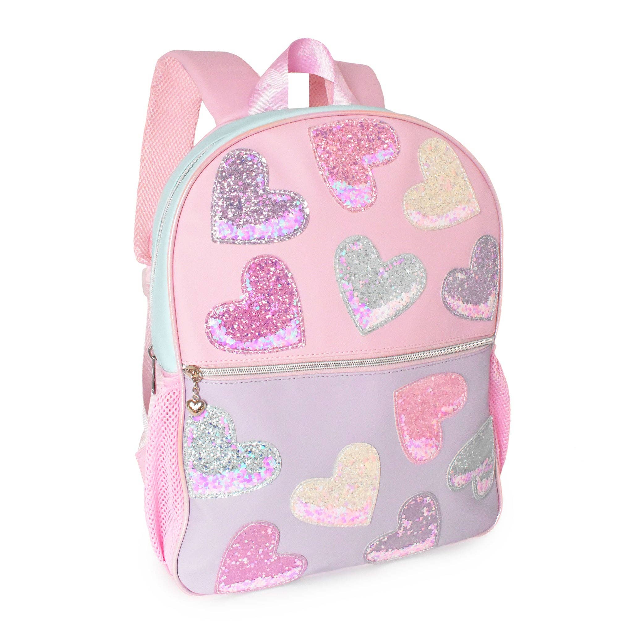 Confetti Heart Patched Color Block Large Backpack with Pencil Case