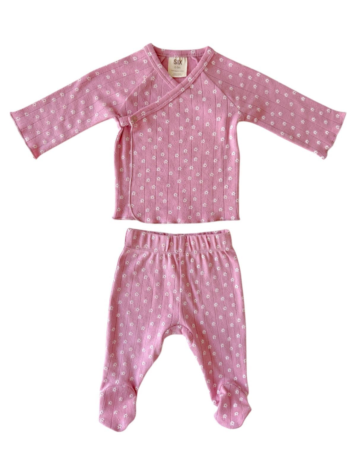Pink Flower / Organic Pointelle Newborn Set