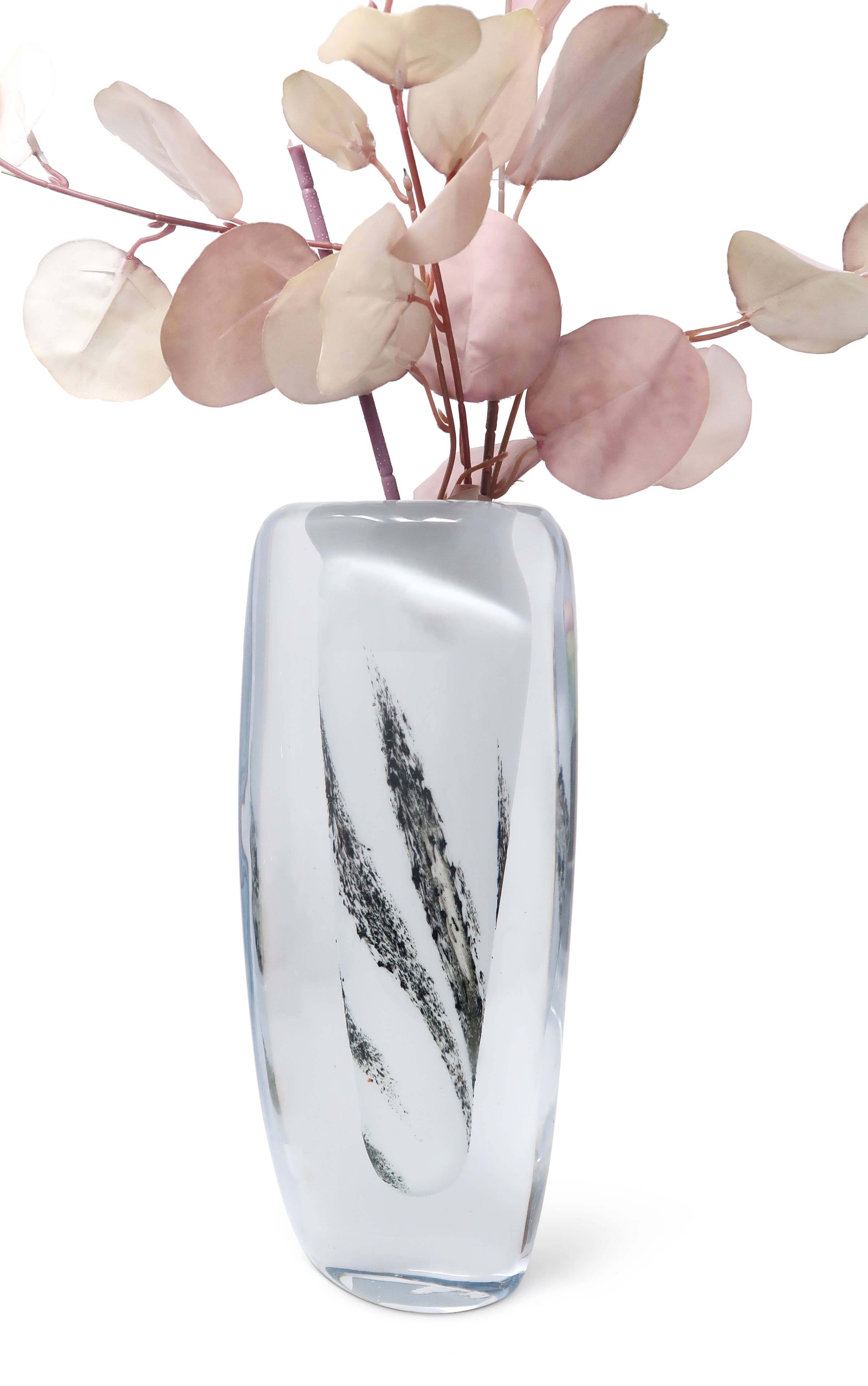 Glass Double Wall Vase - white inner with black strokes