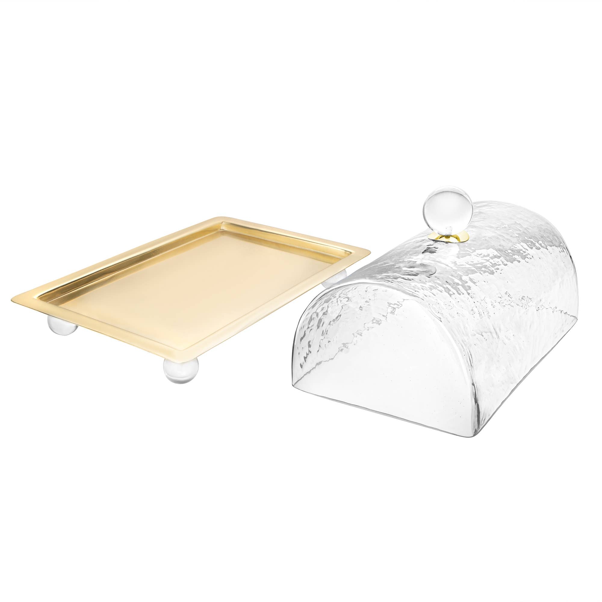Rectangle Cake Dome Gold with Ball Knob - 10.2"L